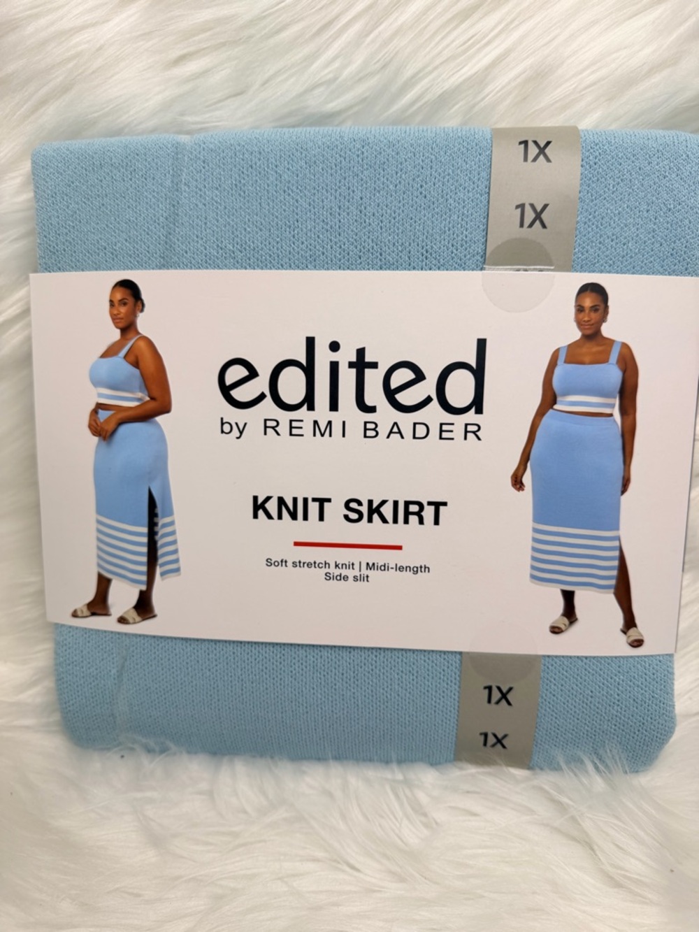 #690-edited by REMI BADER Light Blue Knit Midi Skirt